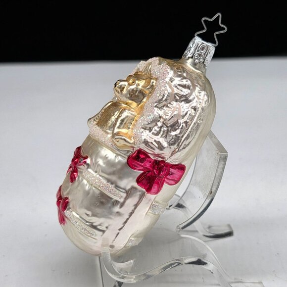 Inge Glas Teddy Bear in Crib German Glass Christmas Ornament 3.5" - Picture 3 of 6